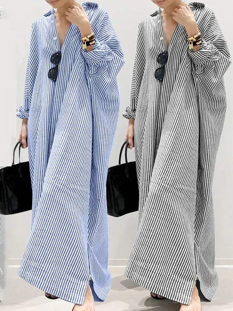 Casual Loose Linen Shirt Dress - Summer Dress Cotton Linen Striped Cardigan