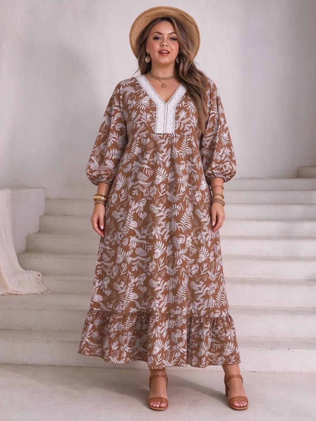 Plus Size Women Leaf Floral Ma - Boho Summer Beach Maxi Dress review and price