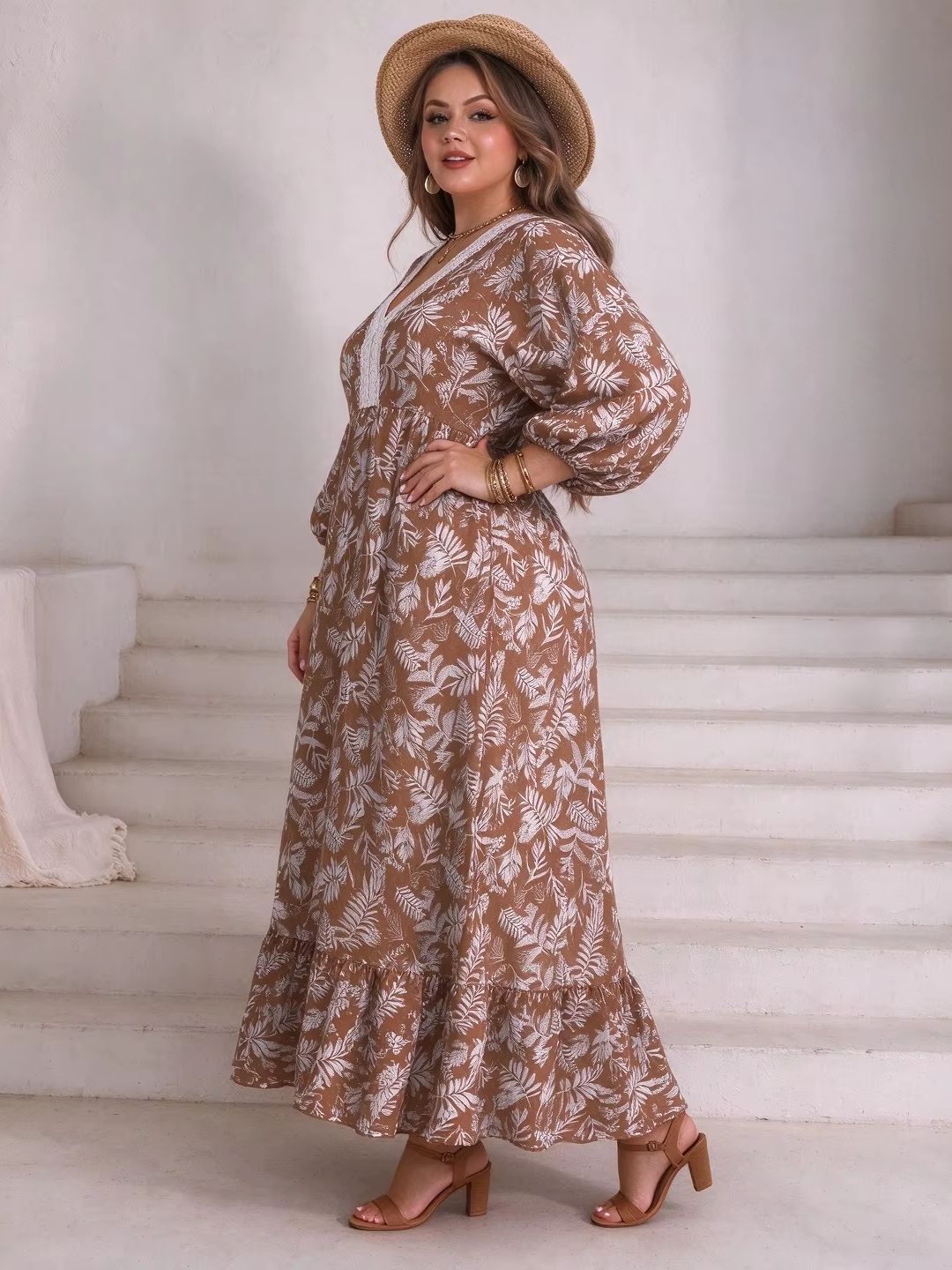 Plus Size Women Leaf Floral Ma - Boho Summer Beach Maxi Dress review and price