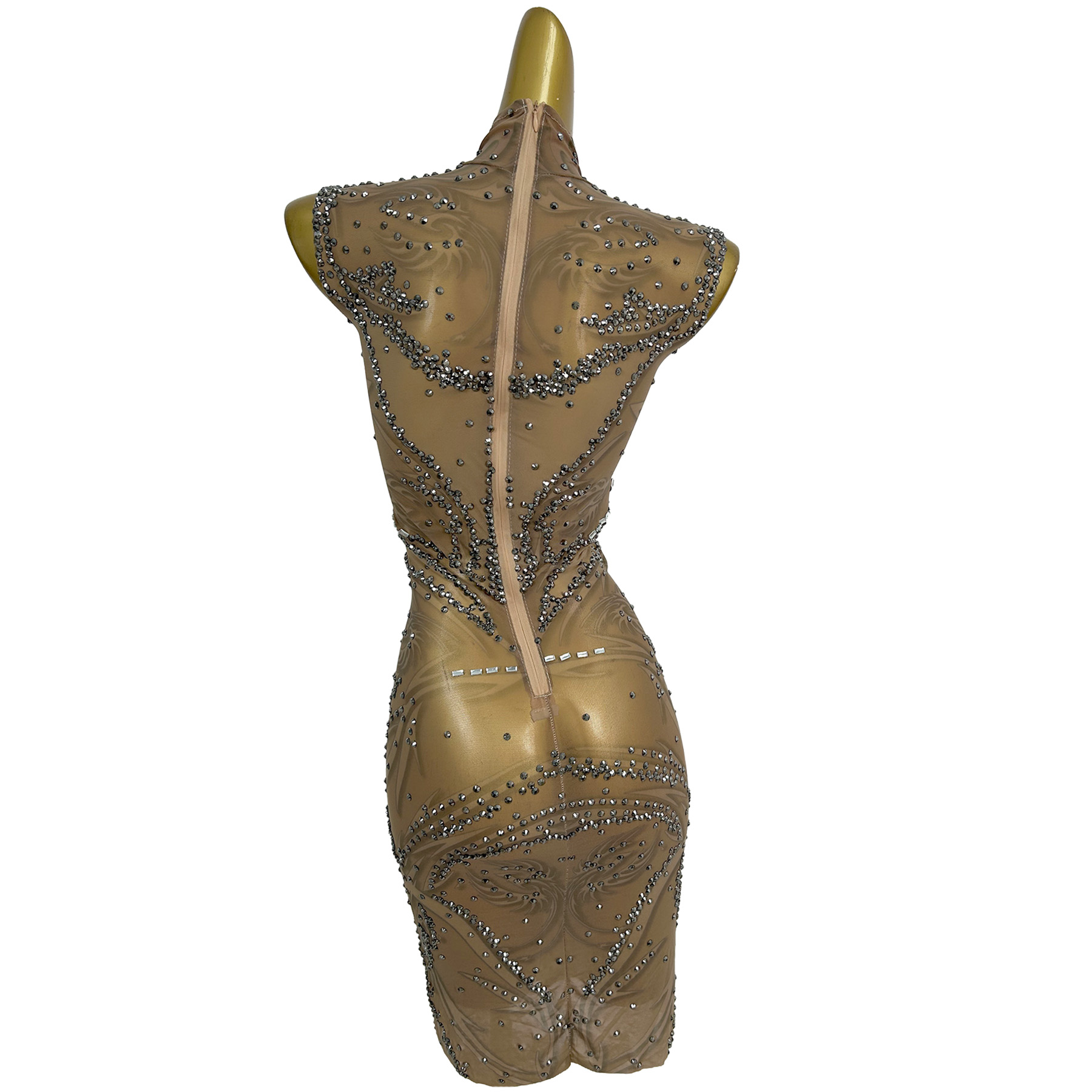Nude Sheer Mesh Bodycon Mini D - Sparkly Rhinestone Club Party Dress review and price