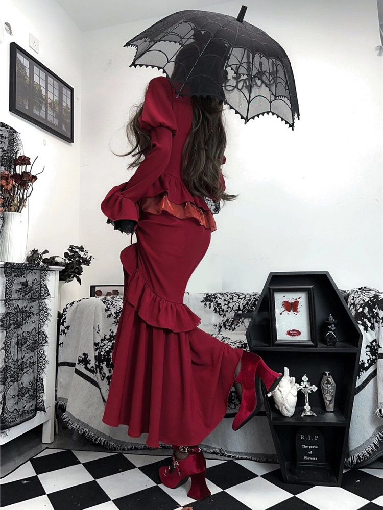 Spring Red Vintage Dress Women - French Vintage Floral Midi Dress review and price