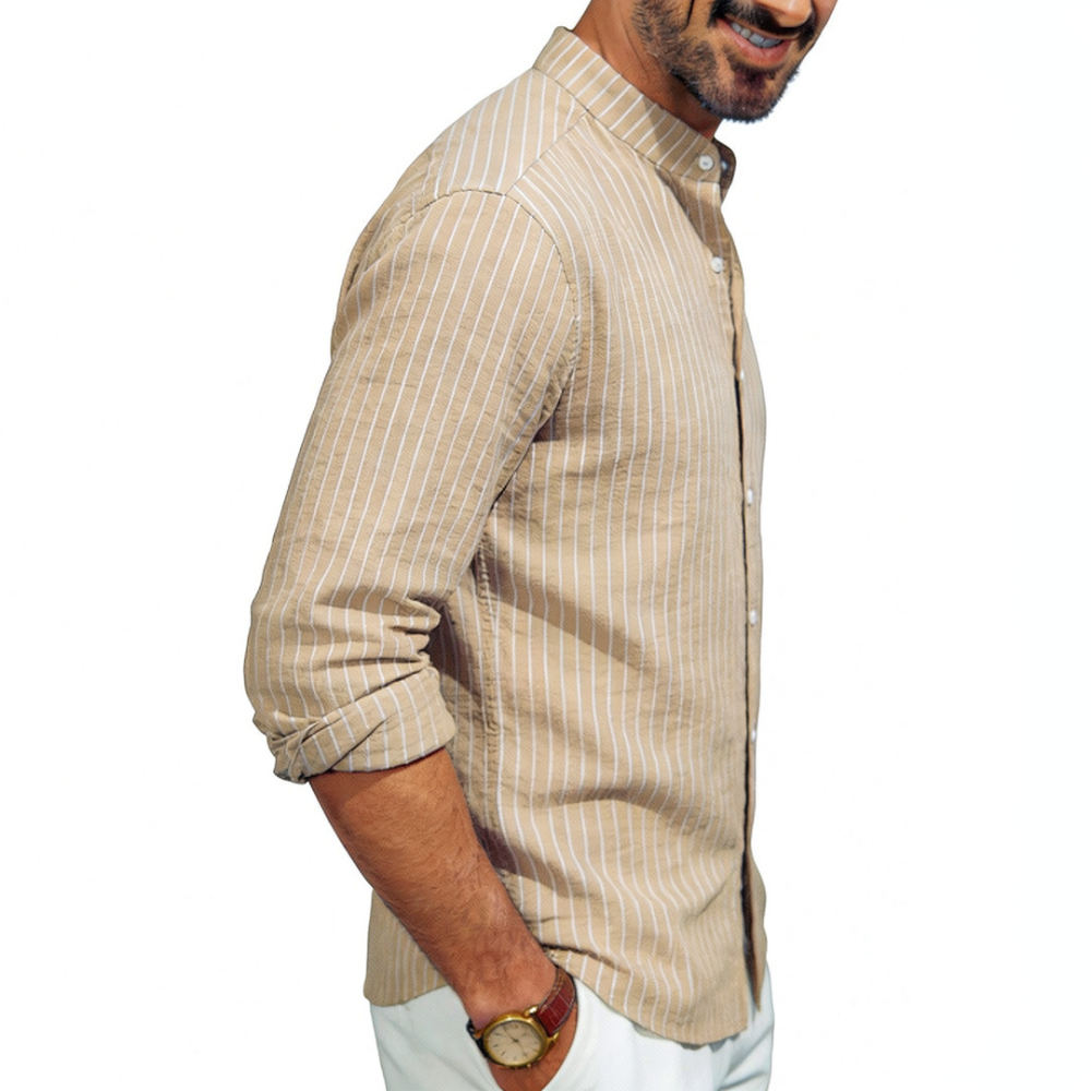 Mens Stand Collar Linen Shirt  - Casual Loose Linen Shirt Dress review and price