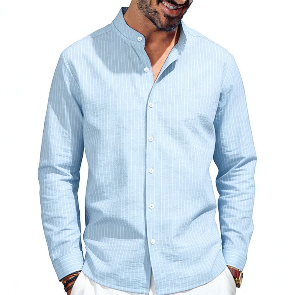 Mens Stand Collar Linen Shirt  - Casual Loose Linen Shirt Dress review and price