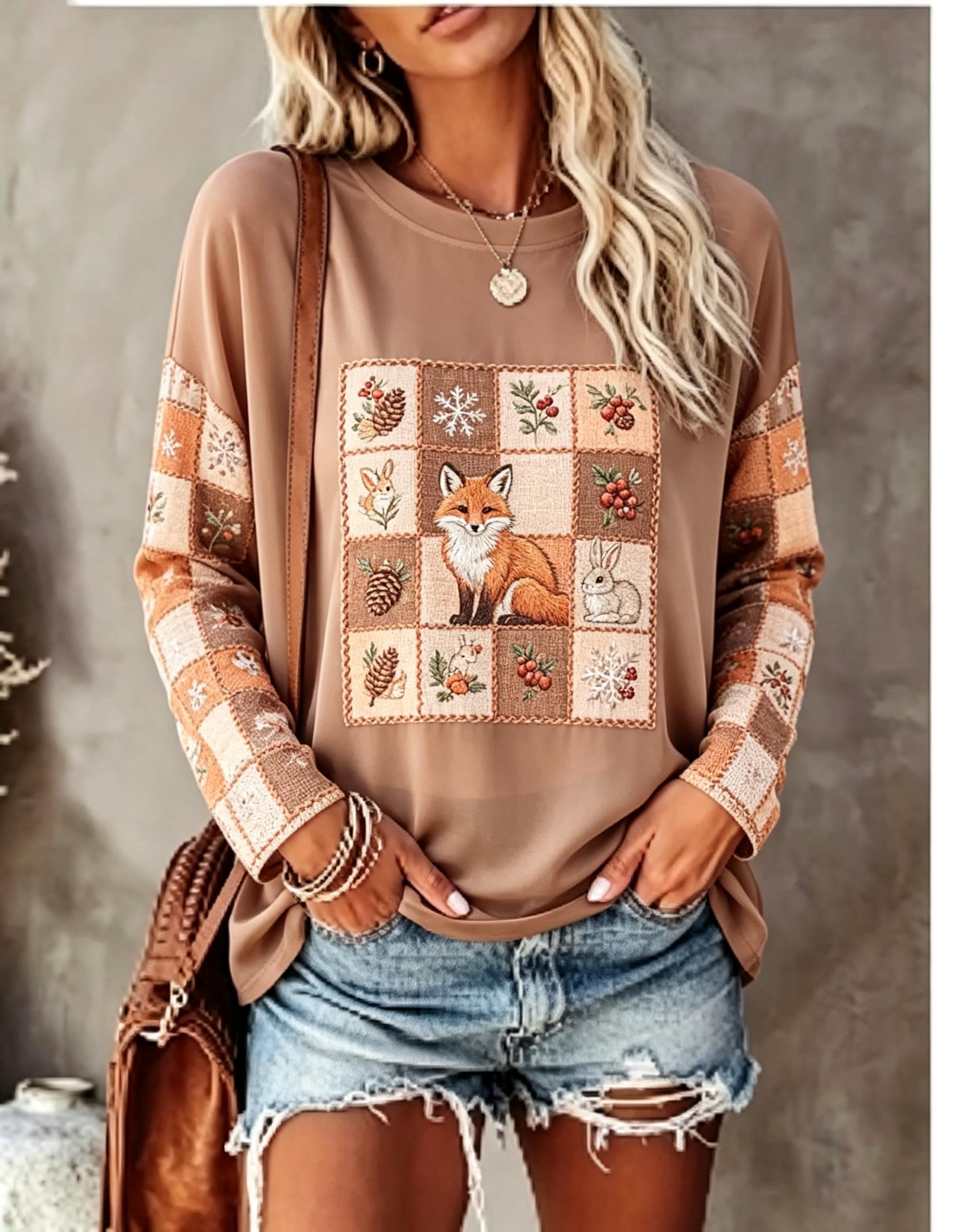 Women Long Sleeve T Shirt Fox  - Blouses review and price