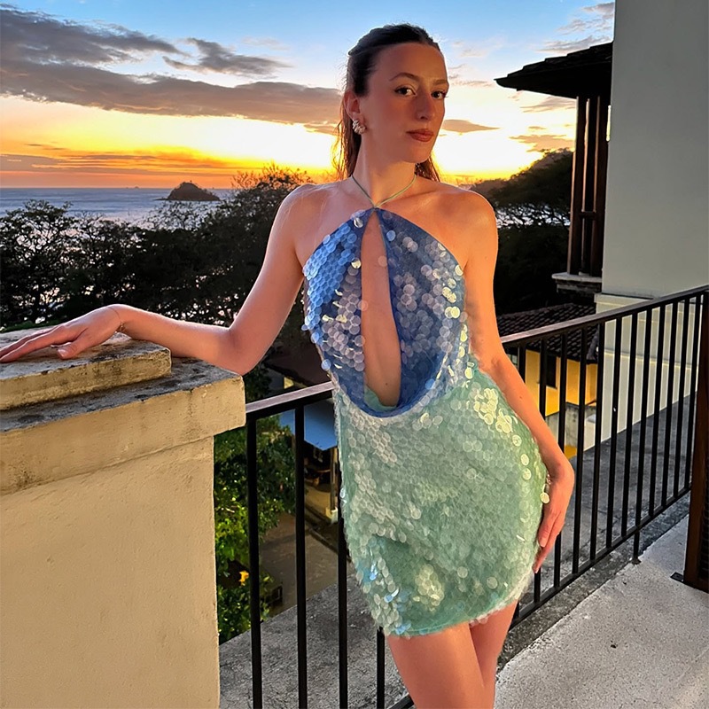 ONE TO WAN Women Y2K Sequin Be - Y2K Backless Halter Mini Dress review and price