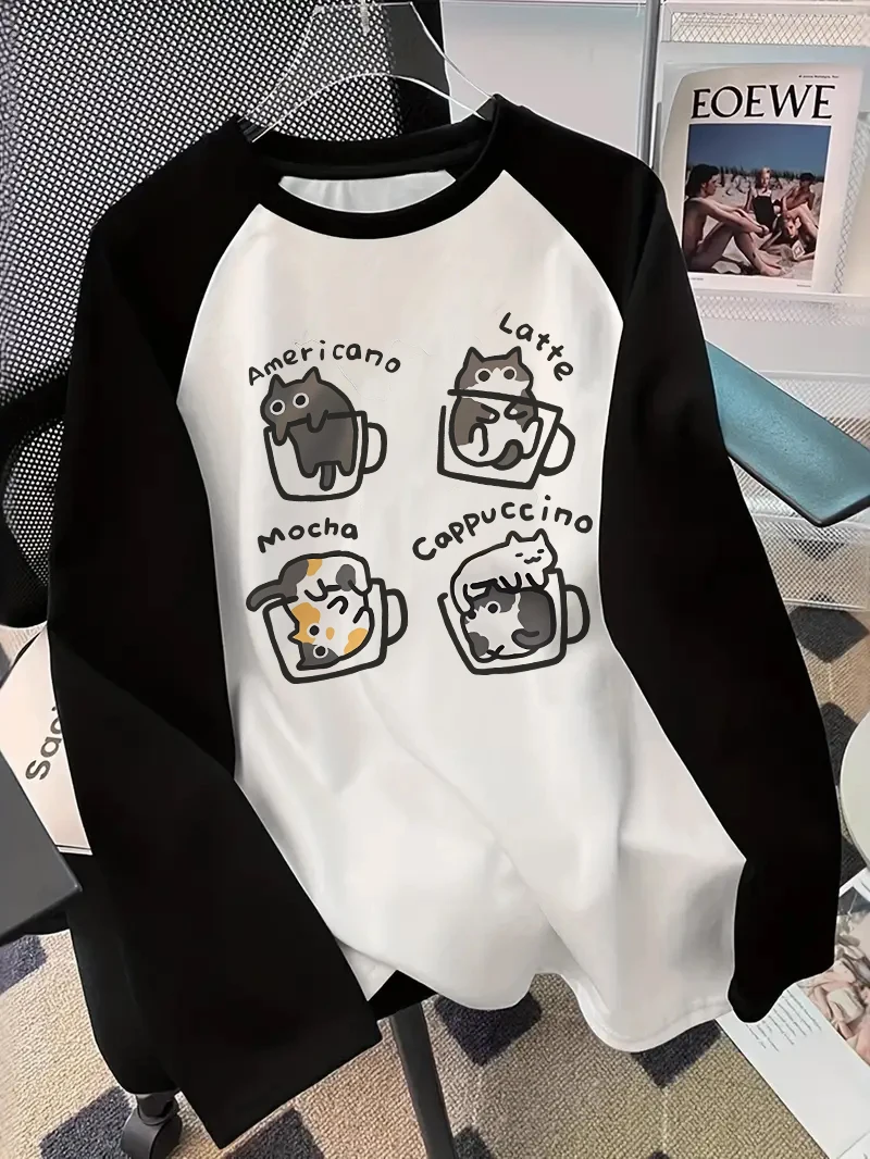 Coffee Cat Long Sleeve T-Shirt - Blouses review and price